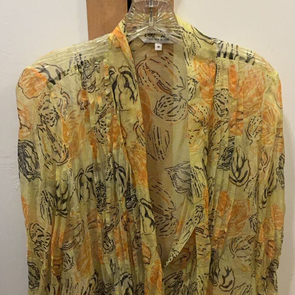 THUY NGA DESIGN Women's Blouse M V-Neck Long Sleeve Knit Embroidered Ruffle